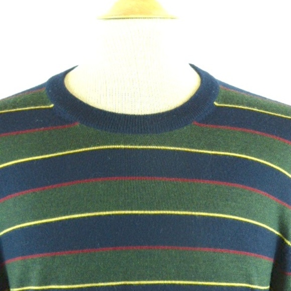 Brooks Brothers blue green stripe merino wool rugby crew neck sweater L preppy - Picture 2 of 5